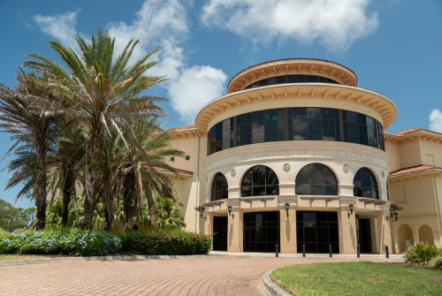 wide shot of the main campus building