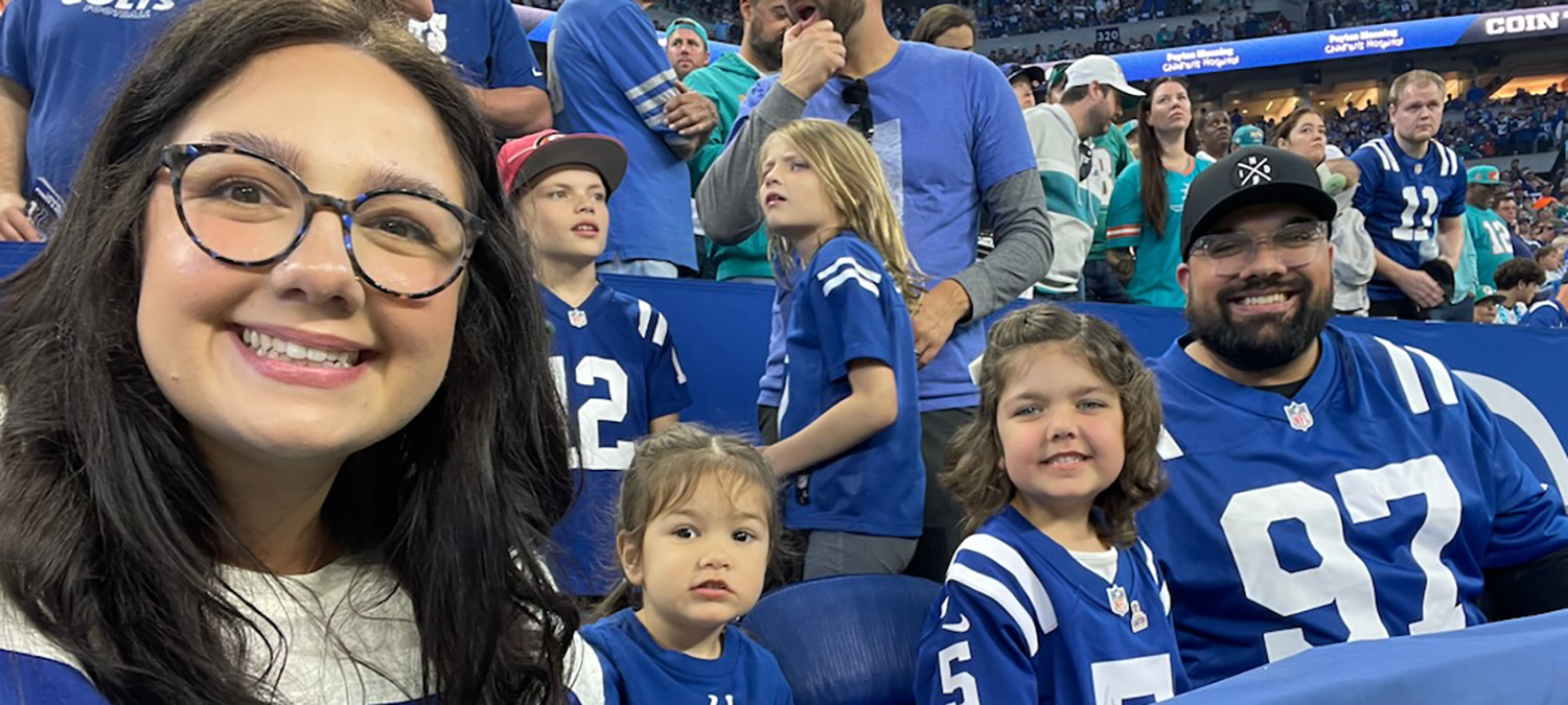 Five-year-old Scarlett Bhatia, her parents Jon and Hayli and 2-year-old sister Juliette were special guests of the Indianapolis Colts at their game in Indianapolis on Oct. 20, 2024.