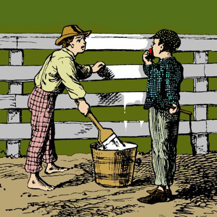 Tom Sawyer "whitewashes" the fence